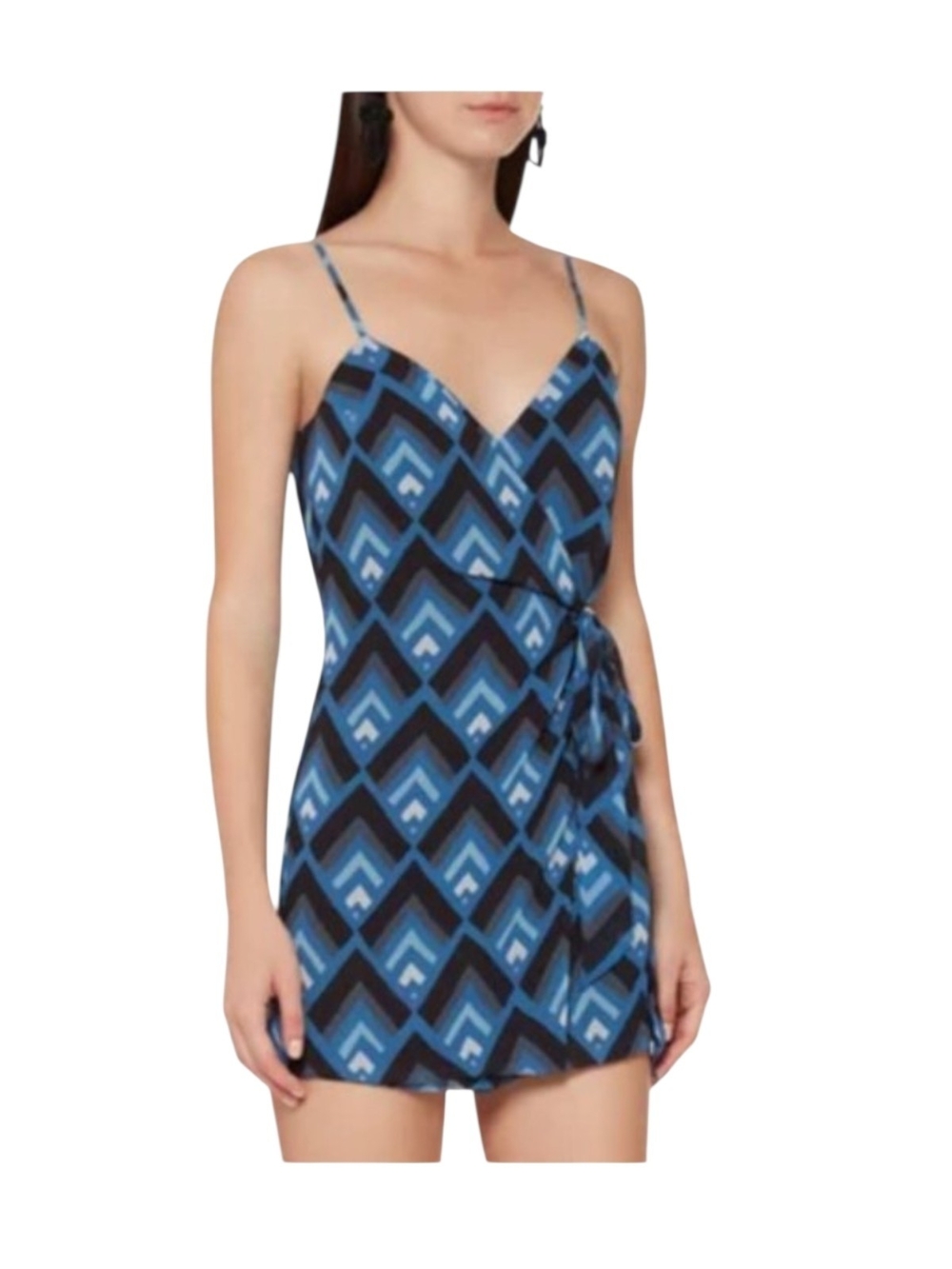 Club Monaco Blue Chevron Silk Wrap Lined Skort Dress 2